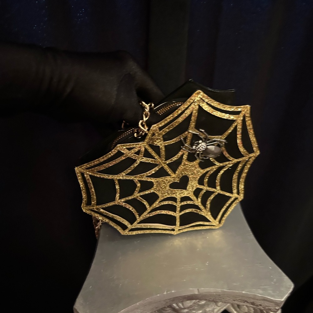 Betsey Johnson Gold and Black Spider Web Clutch